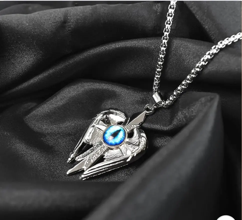 silver plated angle wings cross blue eyes pendant with chain necklace (1pc)